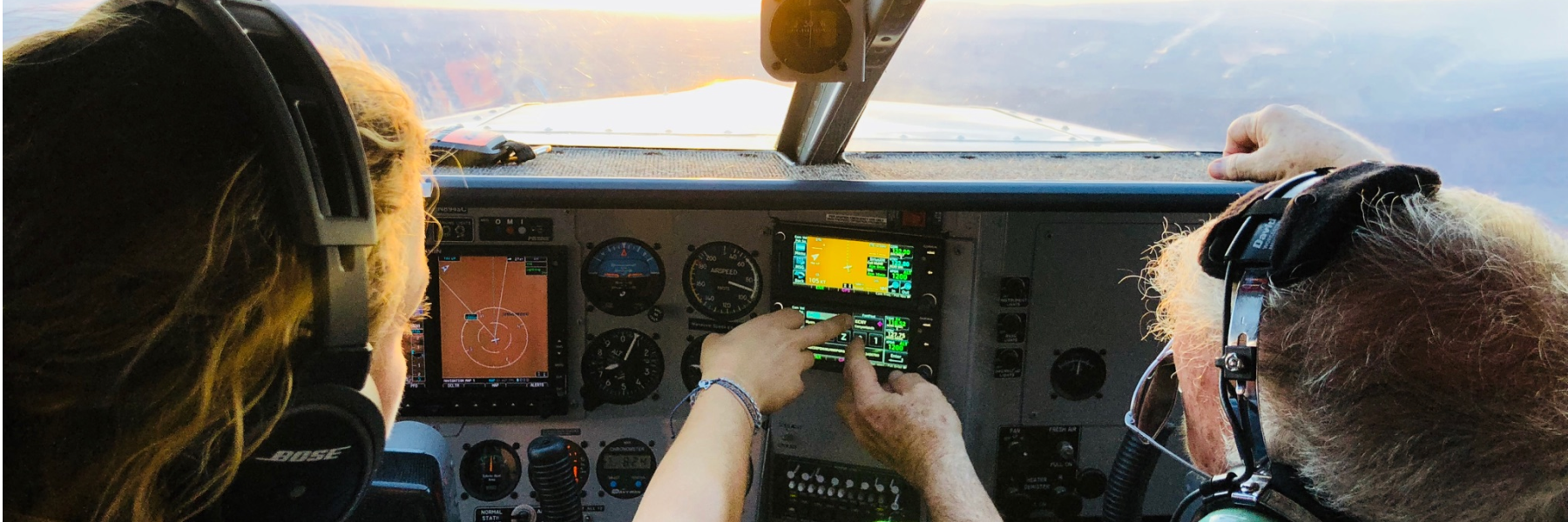 Cockpit view of flight training session